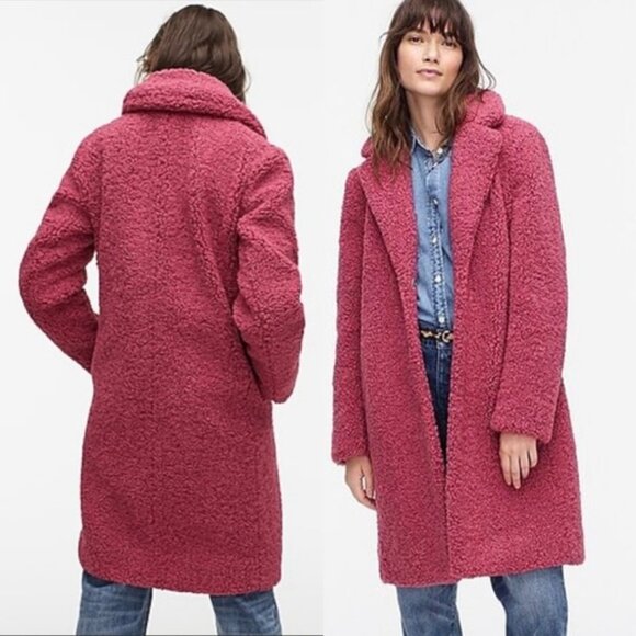 J. Crew Teddy Sherpa Topcoat Jacket Coat M Dried Rose Pink Romantic Preppy $248 - Picture 3 of 16